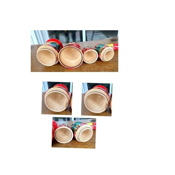 Vintage Russian Nesting Doll Set of 3 Red Floral Matryoshka USSR Christmas - Picture 9 of 12